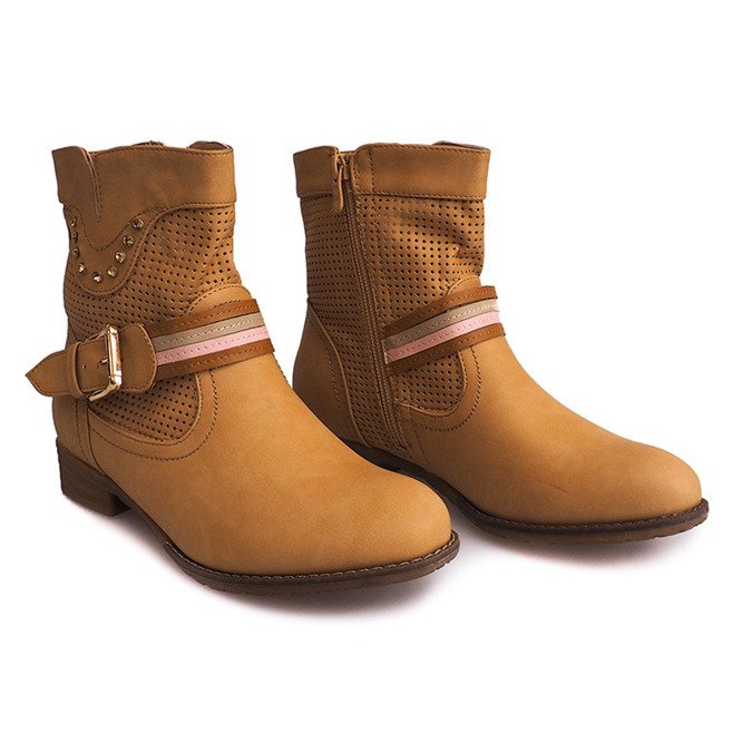 Durchbrochene Stiefeletten Cowboy HC230 Camel braun 2