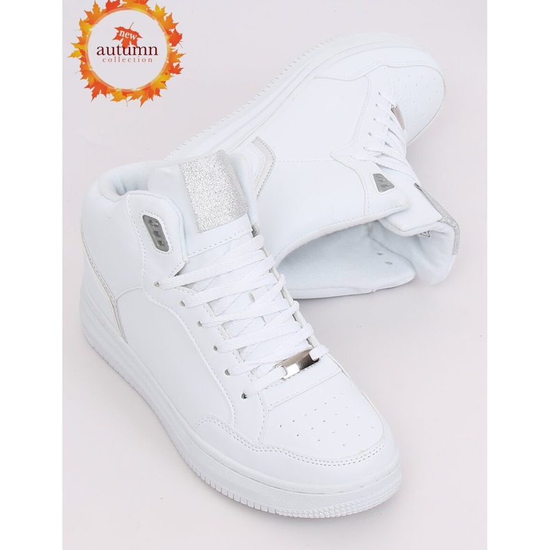 Weiße und silberne Sportschuhe mit hohem Knöchel 107-18 WHITE / SILVER 1