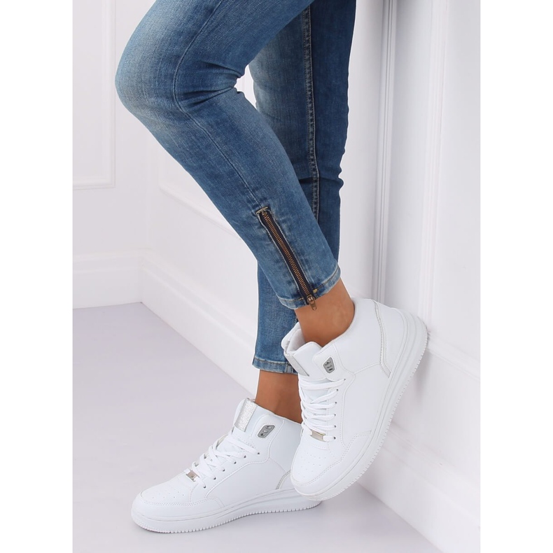 Weiße und silberne Sportschuhe mit hohem Knöchel 107-18 WHITE / SILVER 2