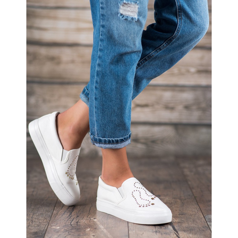 J. Star Slipons mit Strasssteinen weiß 1