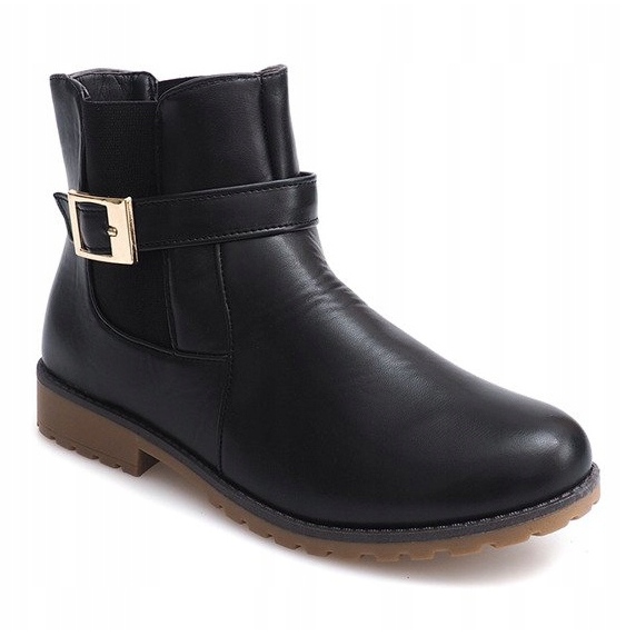 Stiefel mit Gummi und Schnalle Fell E598 Schwarz grün 2