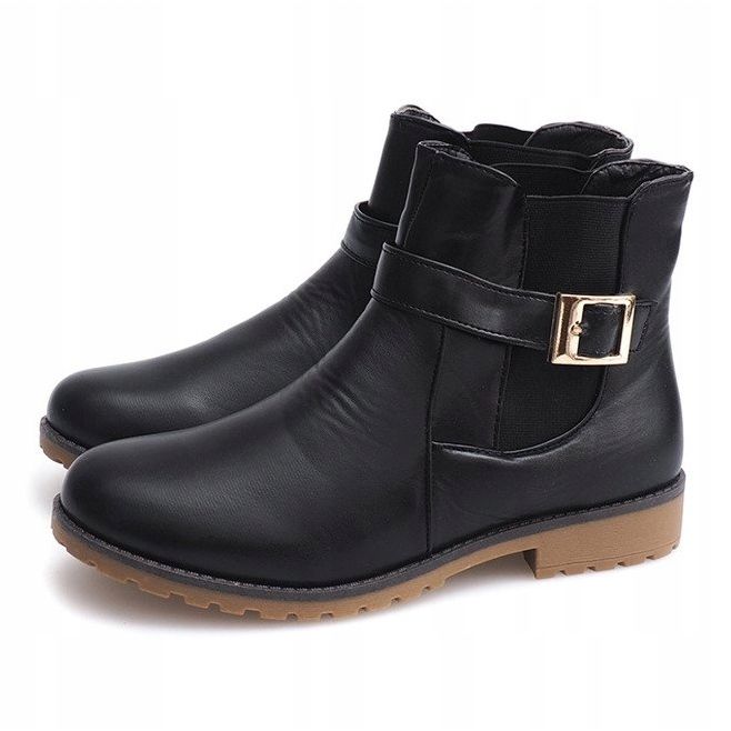 Stiefel mit Gummi und Schnalle Fell E598 Schwarz grün 1