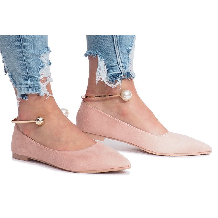 Ballerinas aus rosa Fell mit Perlen 1