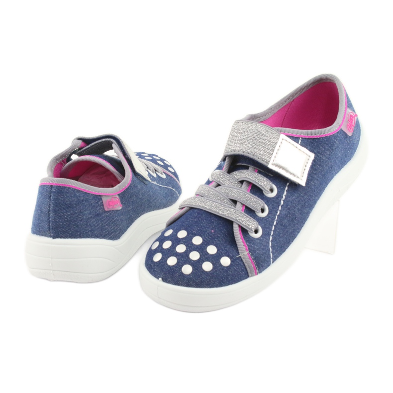Befado Kinderschuhe 251Y109 Jeans marineblau rosa grau 4