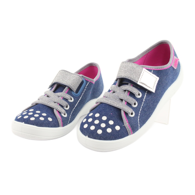 Befado Kinderschuhe 251Y109 Jeans marineblau rosa grau 3