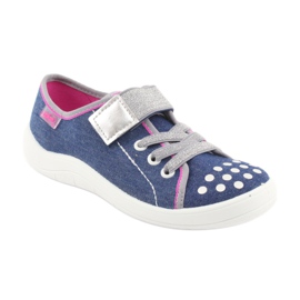 Befado Kinderschuhe 251Y109 Jeans marineblau rosa grau 1