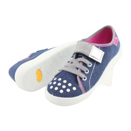 Befado Kinderschuhe 251Y109 Jeans marineblau rosa grau 5