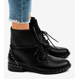 Schwarze flache Schnürstiefel A-251 2