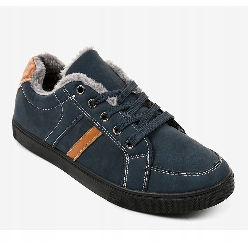 Marineblaue Herren-Sneaker mit Fell E756M-2 1