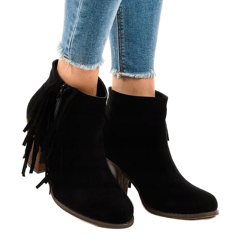 Schwarze Wildleder-Boho-Stiefel am FY8333-Pfosten 1