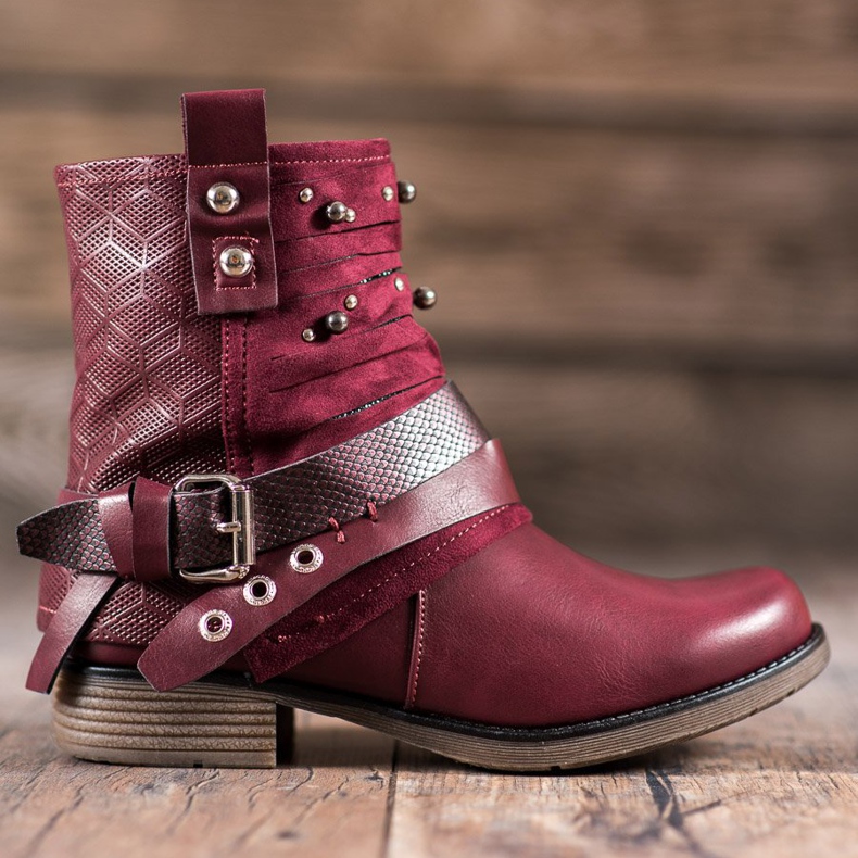SHELOVET Stiefel mit Strasssteinen rot 1