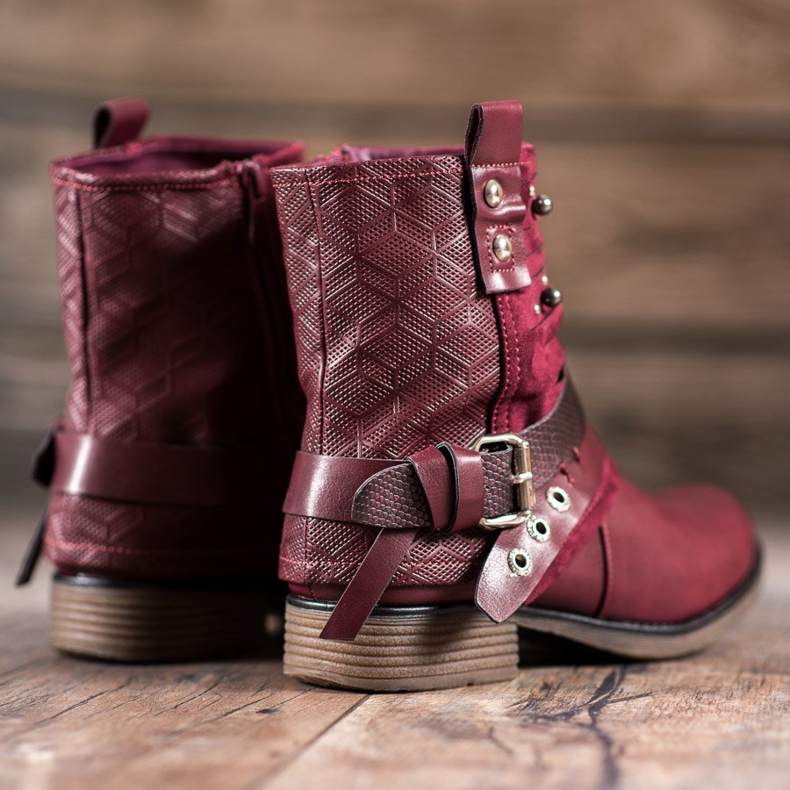 SHELOVET Stiefel mit Strasssteinen rot 2