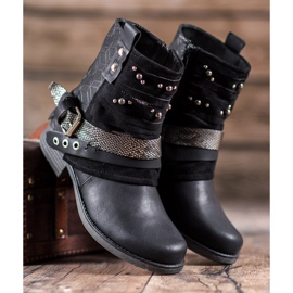 SHELOVET Stiefel mit Strasssteinen schwarz 1