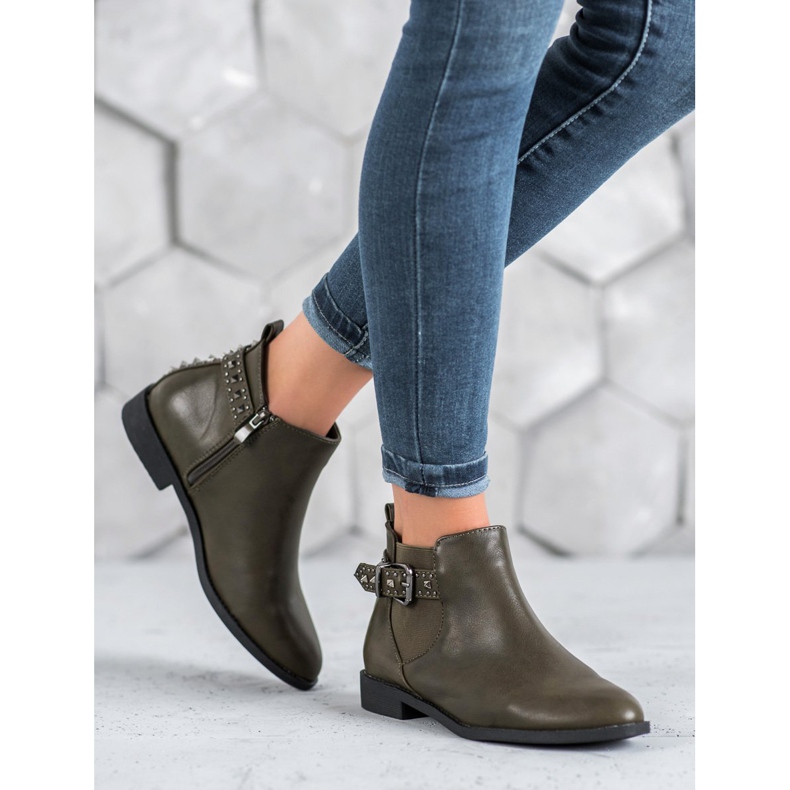 SHELOVET Grüne Chelsea Boots mit Strasssteinen 2