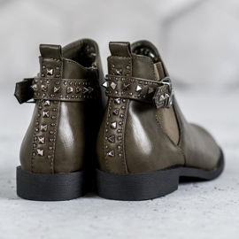 SHELOVET Grüne Chelsea Boots mit Strasssteinen 1