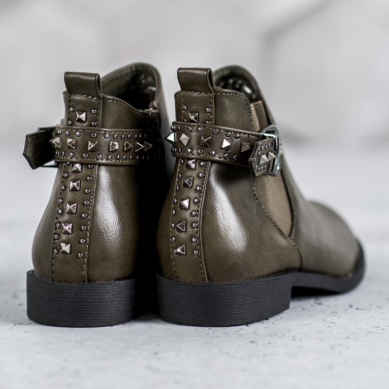 SHELOVET Grüne Chelsea Boots mit Strasssteinen 1