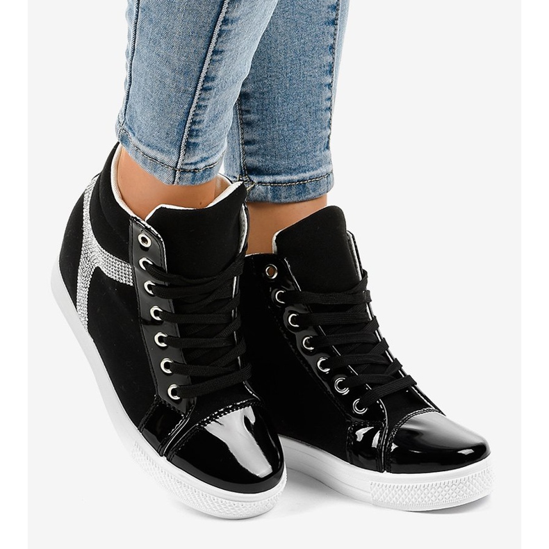 Schwarze Sneakers mit Keilabsatz und Pailletten AN2959 2