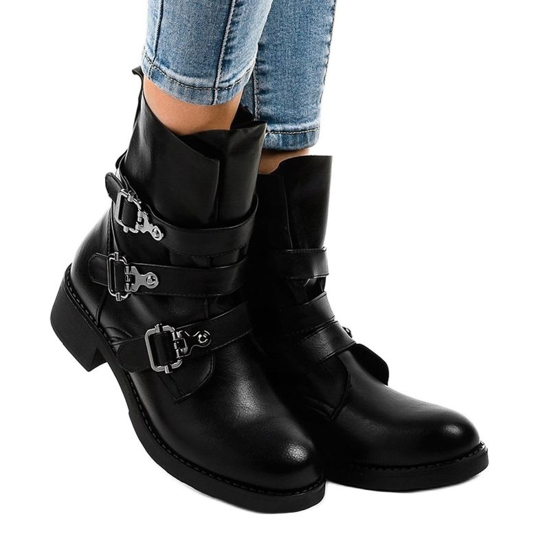 Schwarze Damenstiefel mit Schnallen HQ1588 1