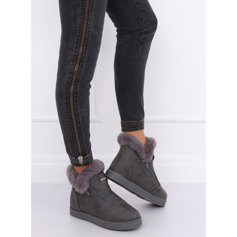 Graue knöchelhohe Sneakers mit Fell W19-29 Grau 2