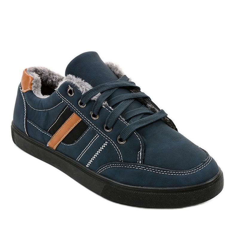 Marineblaue Herren-Sneaker mit Fell E753M-2 1