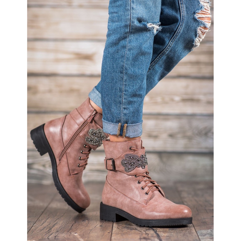 Super Me Schnürstiefel mit Ornament rosa 2