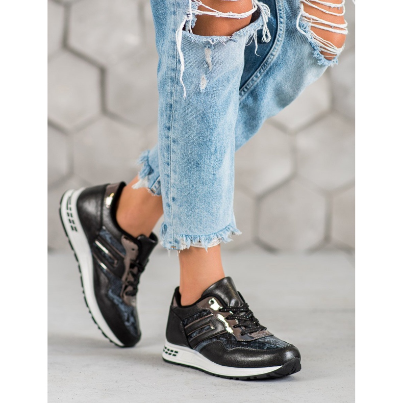 SHELOVET Sneakers mit Schlangenprint schwarz 2