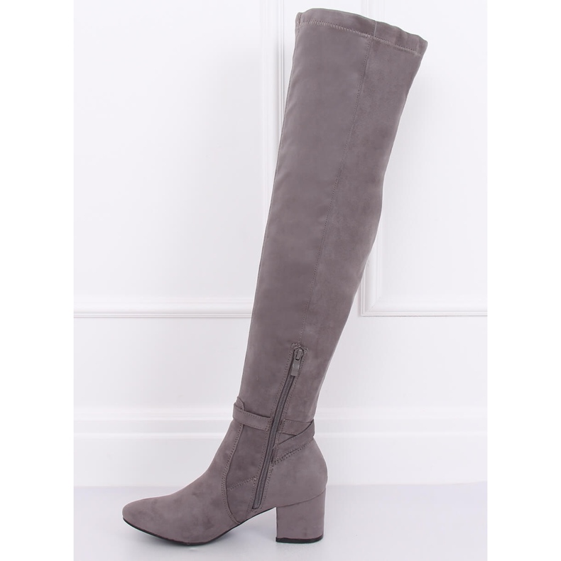 Overknee-Stiefel mit niedrigem Absatz grau YL-151 Grey 1