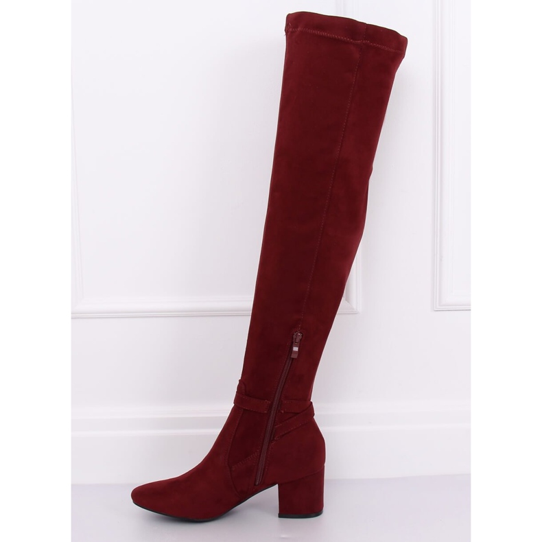 Overknee-Stiefel mit niedrigem Absatz YL-151 Wine rot 1