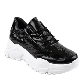 Schwarze Sportschuhe mit Pailletten W-3118 1