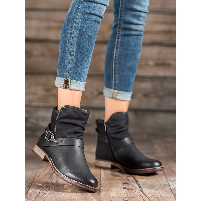 SHELOVET Hohe Stiefel mit Schnalle schwarz 2