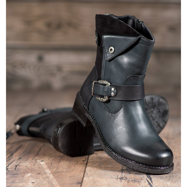 Super Me Stiefel mit dekorativer Schnalle schwarz mehrfarbig grün 1