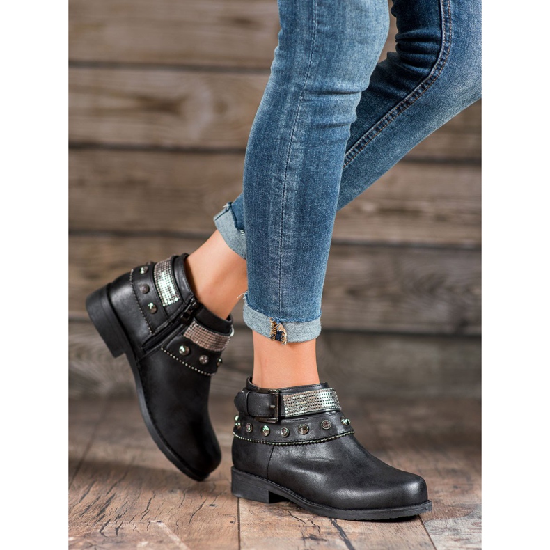 Forever Folie Stiefel mit Strasssteinen schwarz 1