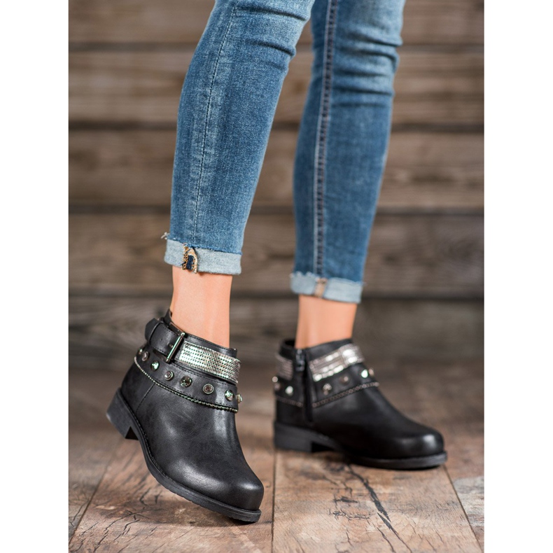 Forever Folie Stiefel mit Strasssteinen schwarz 2