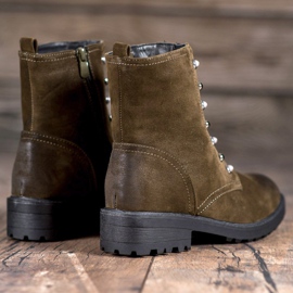 S. BARSKI Hohe Stiefel mit Perlen grün 1