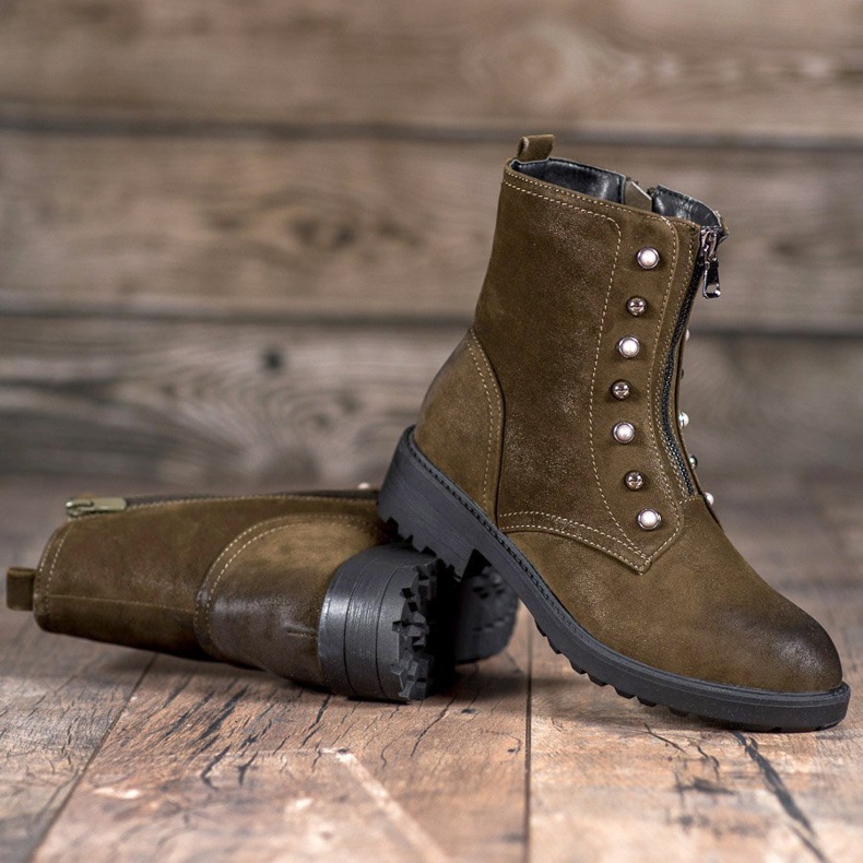 S. BARSKI Hohe Stiefel mit Perlen grün 2