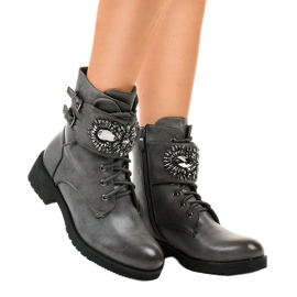 Graue Damenstiefel mit Schnalle und Diamanten 0-251 1