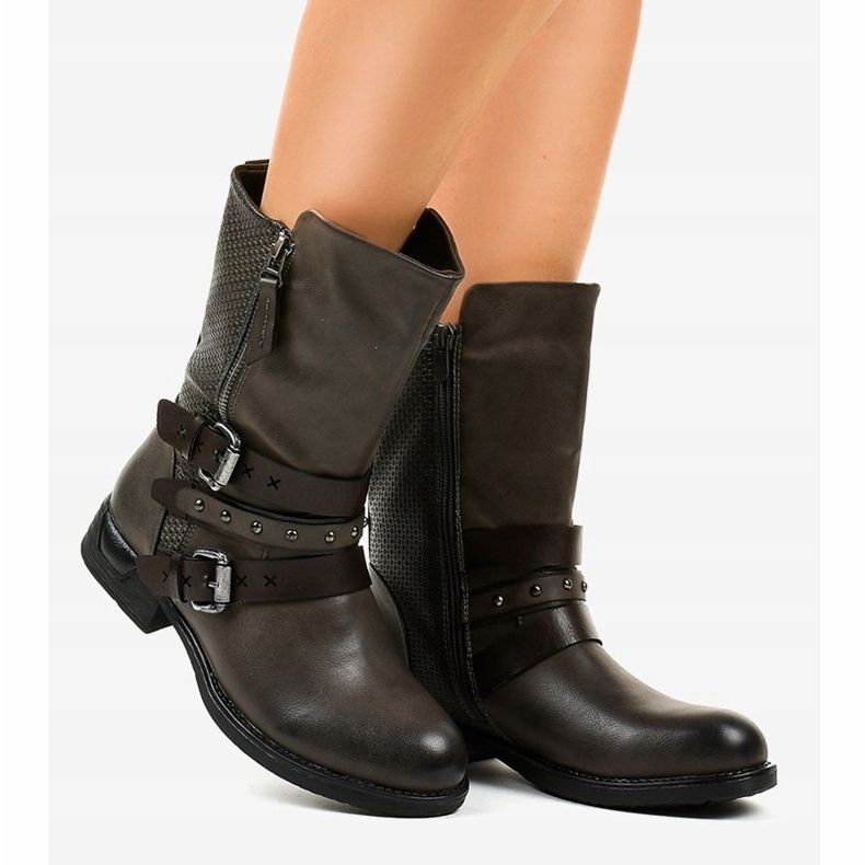 Graue flache isolierte Damenstiefel F1803 2