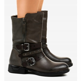 Graue flache isolierte Damenstiefel F1803 3