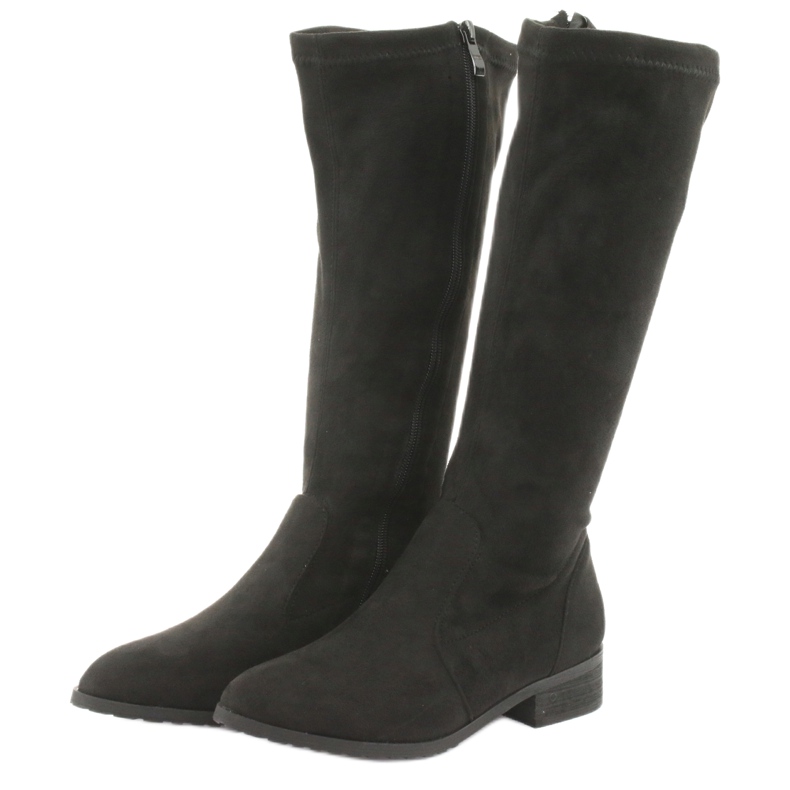 M.Daszyński Schwarze Stretch-Stiefel mit flachem Absatz MR1602 3