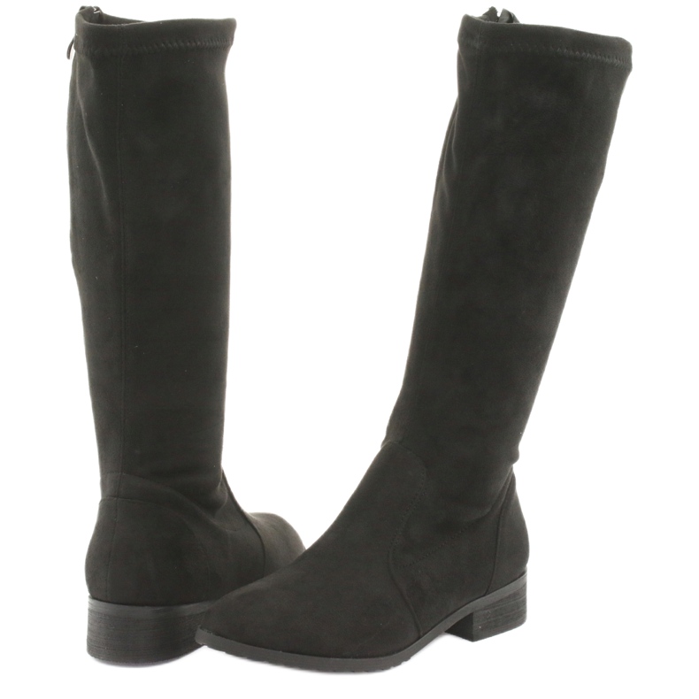 M.Daszyński Schwarze Stretch-Stiefel mit flachem Absatz MR1602 4