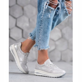 Lederschuhe mit VINCEZA Glitzer grau 2