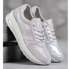 Lederschuhe mit VINCEZA Glitzer grau 1