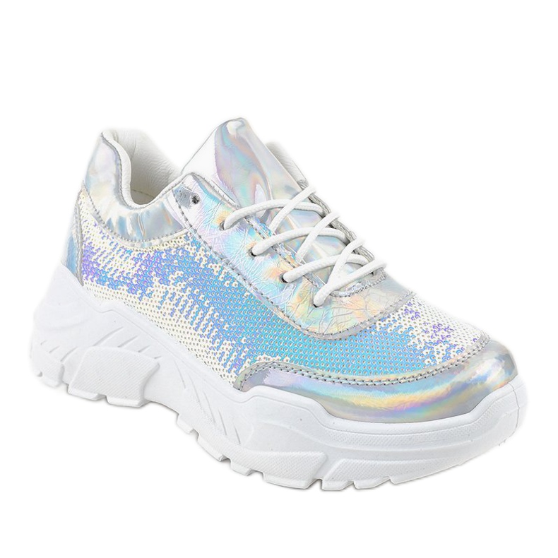 Silberne Sportschuhe mit Pailletten W-3118 grau 1