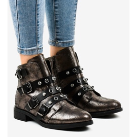 Khakifarbene Damenstiefelette mit flachen Schnallen HQ2366 mehrfarbig grün 1