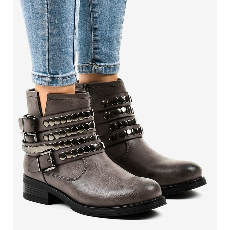 Graue flache isolierte Damenstiefel F1608 1