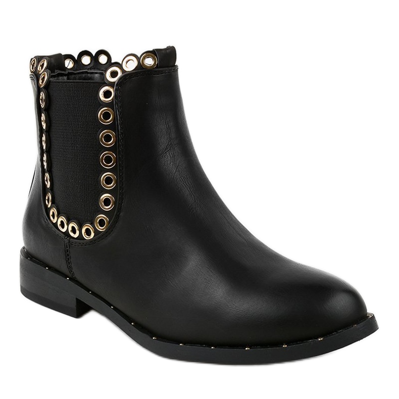 Schwarze flache Stiefel mit Gummizug YY102 grau 1