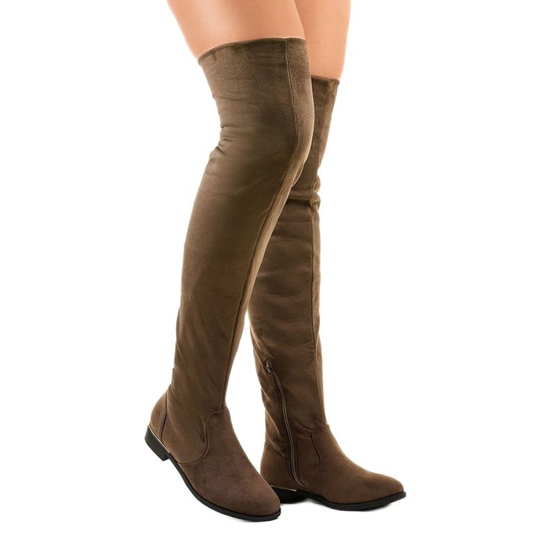 Braune flache Overknee-Stiefel BM131 grün 1