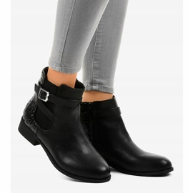 Schwarze flache Stiefeletten mit Gummizug und Pailletten C298-1 2