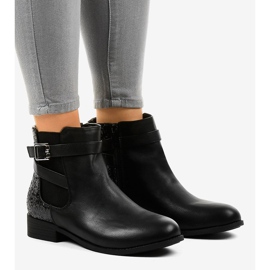 Schwarze flache Stiefeletten mit Gummizug und Pailletten C298-1 1