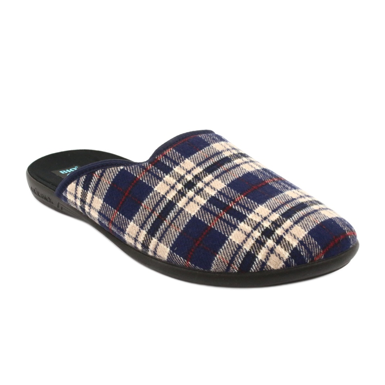 Hausschuhe Herren Adanex karierte Hausschuhe braun marineblau 1